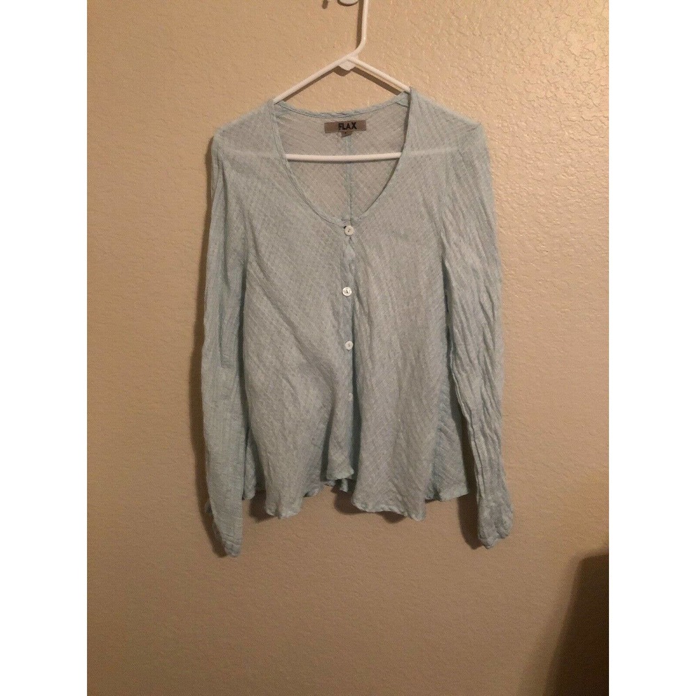 Flax Women’s Light Blue Linen Top Size Medium
